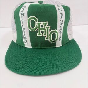 Vintage Ohio Battling Bobcats 80s Snapback Trucker Hat Mesh Lucky Stripes M/L